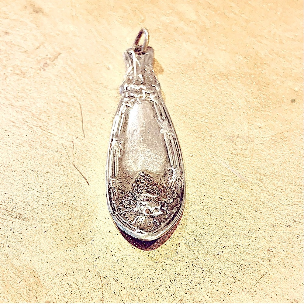 Pendant - Silver Spoon - Raised Cluster of Grapes - 2 1/8” - Wine Geek Gift